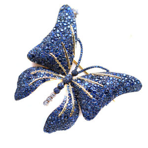 Gemstone Heated Blue Sapphire Triple Tone Butterfly Brooch 925 Sterling Silver