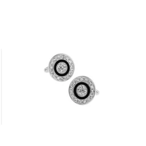 Fashion Cufflinks Exclusive Black Circle Round Diamond Unique Gift Top Quality - Picture 1 of 5