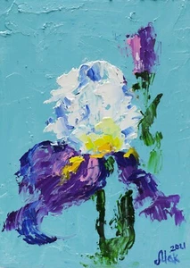 Purple Iris Oil Painting Small Floral Original Art Abstract Flower Painting - Picture 1 of 10
