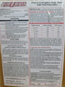 500 BOR 8 Rods Wood Historic Fungus Decay Preservation Impel Rods Log Home Post - Picture 1 of 1