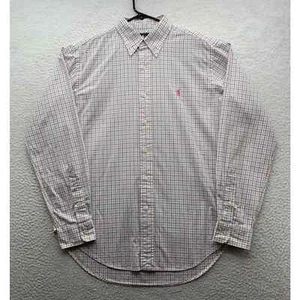 Ralph Lauren Button Up Shirt Mens Medium M Classic Fit Check Preppy Pink Green - Picture 1 of 13
