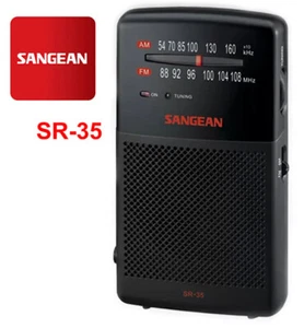 SANGEAN FM/AM Pocket Radio+Built In Speaker+Headphone Jack Black SR35 - Picture 1 of 3