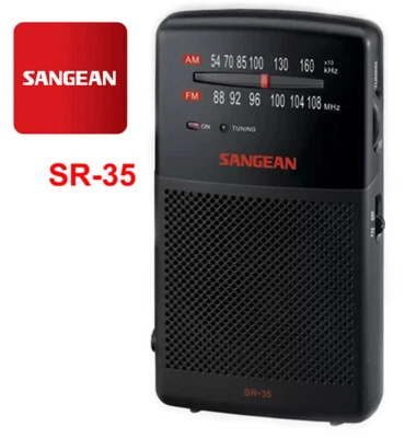 SANGEAN FM/AM Pocket Radio+Built In Speaker+Headphone Jack Black SR35 - Image 1 of 3