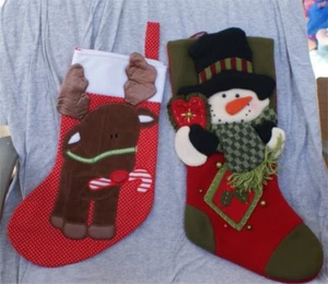 2 STOCKING MULTI FLUFFY ORNATE SNOWMAN & REINDEER 2 ITEMS CHRISTMAS NICE - Picture 1 of 1