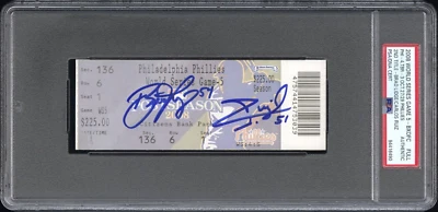 Brad Lidge Carlos Ruiz Signed 2008 World Series Game 5 Ticket Phillies PSA - Image 1 of 2