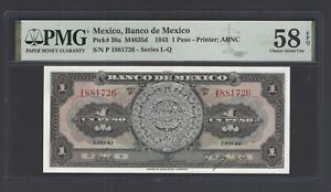 Mexico One Peso 1943 P38a About Uncirculated