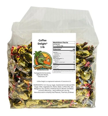 BIG MUSKIE MARKET Coffee Delights Colombian Coffee Hard Candy, Ind Wrapped BULK, 1, 2 or 3 lb bags