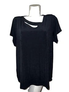 CHICOS travelers Top Sz 20/22 (4) Black Cut-Out Sleek Stylish Short Sleeve Tunic - Picture 1 of 6