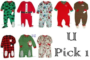 Christmas Fleece Footie Pajamas Holiday Boys PJ One 1 pc Flame Resistant Footed - Picture 1 of 33