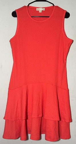 Abito da donna Michael Kors nuovo senza etichette corallo L Sangria arricciature orlo arricciato