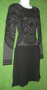 Max Studio Black Gray Cotton Mod Print Pleated Sweater Dress S 4/6 $119 MISC - Picture 1 of 6