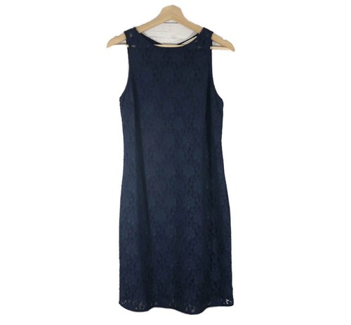 Abito tubino Michael Kors pizzo floreale senza maniche blu navy taglia 8 nuovo senza etichette