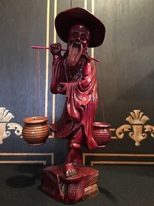 Carved Wood Urban Chinese Statue - Picture 1 of 7