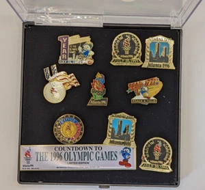 Olympic Games 9 Pin Set Atlanta 1996 Countdown LTD with Box Cert & Case - Picture 1 of 8
