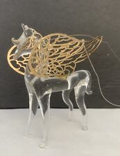 Hand Blown Glass Art Christmas Ornament Gold Metal Wings Hanging Unicorn