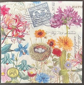 ALMOST FREE SHIPPING 2 Individ. Decoupage Paper Napkins (Flowers and Bird Nest) - Picture 1 of 2