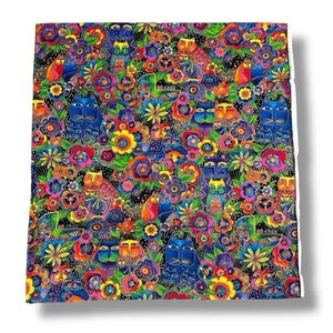 Fanciful Felines by Laurel Burch Clothworks Fabric 22.5x42” Multicolor Flowers - Picture 1 of 5