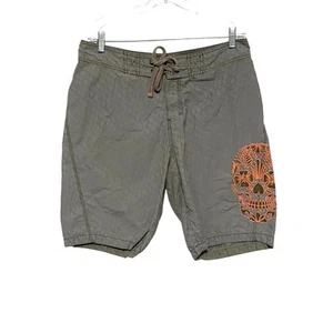 Old Navy Orange Embroidered Sugar Skull Swim Board Shorts Mens Medium Y2K 2008 - Picture 1 of 11