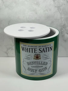 Vintage White Satin Dry Gin Ice Bucket 17.5cm Green/White Sir Robert Burnetts - Picture 1 of 16