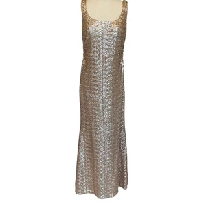 Kay Unger Gold Champagne Sequin Long Maxi Sleeveless Gown Dress - Picture 1 of 12