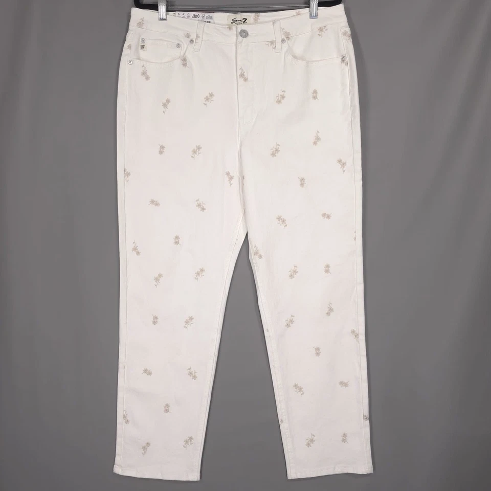 SEVEN7 Women’s Jeans PREMIUM BRAND 90’s Straight Cream Embroidered Size 14