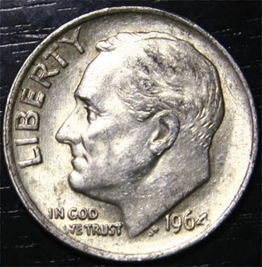 1964 Roosevelt Dime 90% Silver 10c US Coin Philadelphia Mint AU - Picture 1 of 2