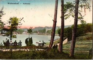 Vintage Woltersdorf Schleuse Landschaft Postkarte mit handgeschriebenem deutschem Text - Bild 1 von 2