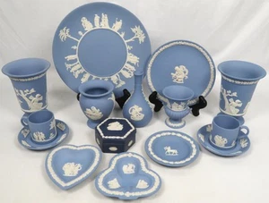 15-Pce Lot Wedgwood Lavender/Blue Jasperware Vases Plates Cups Pegasus Cupid Vtg - Picture 1 of 11
