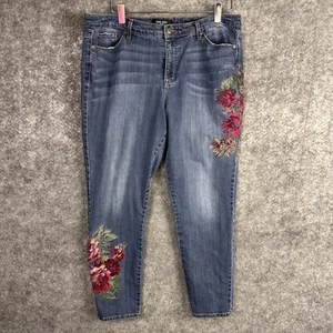 Nine West Jeans Damen 16 blau Gramercy Skinny Blumen bestickt Stretch Hose - Bild 1 von 16