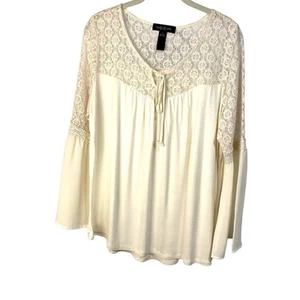 August Silk Ivory Colored Tunic Lacy Lagenlook Top Size L - Picture 1 of 4