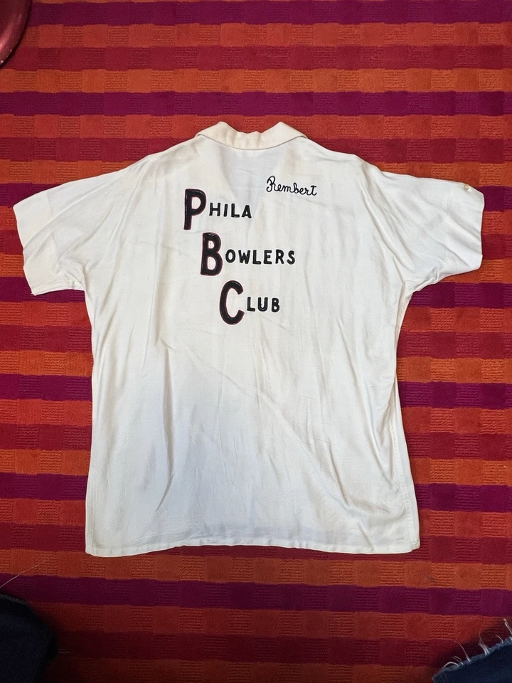 Vintage SWINGSTER BOWLING ROCKABILLY LOOP COLLAR CHAIN STITCH GABARDINE SHIRT L - Image 1 of 4