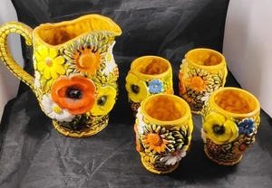 60er Jahre Inarco Japan MCM Flower Power Set 5-tlg. Keramik Krug 4 Tassen #3998 - Bild 1 von 14