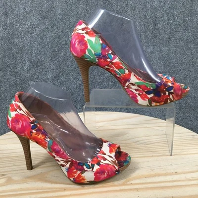 Christian Siriano Womens 8.5 Red For Payless Floral Peep Toe Stiletto Heels - Image 1 of 4