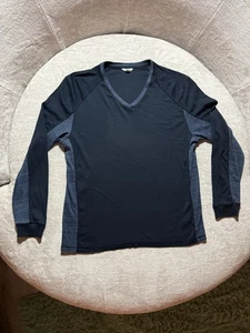 Calvin Klein Shirt Mens Large Black Gray Long Sleeve V Neck Raglan Performance - Picture 1 of 7