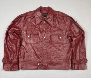 Vintage Baldassini Jacket Men’s Large Red Faux Leather 80s Trucker Waterproof - Picture 1 of 16