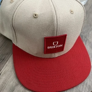 Brixton mfg. co Tan Red Cotton Adjustable Logo Snapback Hat Cap - Picture 1 of 3