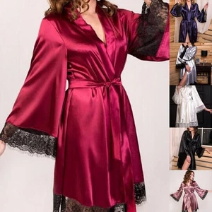 Sleek Women's Long Nightgown Soft Silk Bathrobe Suitable for All Seasons - Picture 1 of 16
