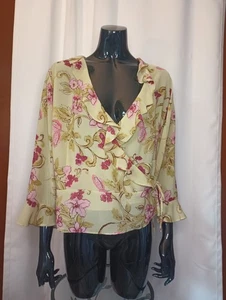Emma James Y2K Damen Fairy Wickeltop 14P grün Blumen Rüschen transparent feminin - Bild 1 von 10