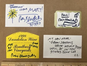 4 Ray Bradbury Autogaph Note Signed ANS Dandelion Wine Green Shadows Drawings - Picture 1 of 2