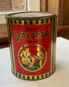 Vtg 1 Qt. Tin - Super Valspar Varnish - The Famous Boiling Water Test  ca. 1940s - Picture 1 of 6
