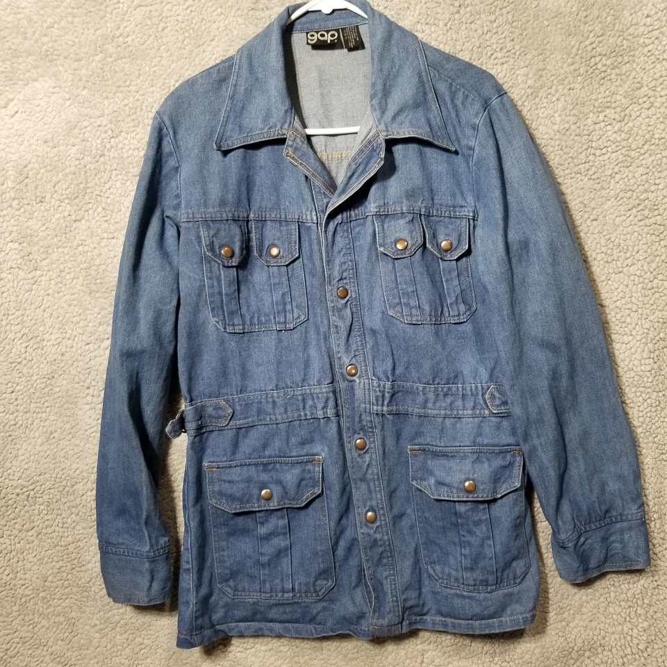 Vtg 80s Gap Womens Denim Button Chore Jacket Lined Utility Workwear Pockets XL - Image 1 of 4