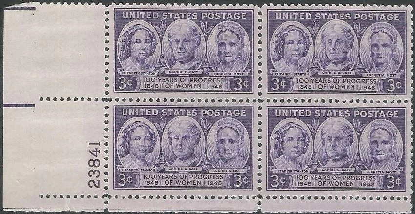 Plate Block of 4 stamps - Scott 959 - 3 cent - Progress of Women - 1948 - MNH - Image 1 of 1