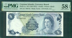 Islas Caimán, 1972, prefijo A/I de $1,00, selección #1a, PMG grado 58EPQ elección AU - Imagen 1 de 2
