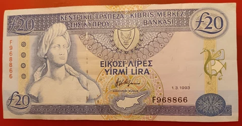 CYPRUS 20 POUNDS P-56 1993 BUST EURO ART BOAT UNC RARE CURRENCY MONEY BANK NOTE Cover