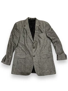Cricketeer Sport Coat Suit Jacket Mens 46 XL Gray Herringbone Wool Camel Blazer - Picture 1 of 7