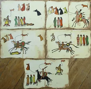 Native American Art 1902 Set of Five French Postcards, Color Litho - Picture 1 of 1