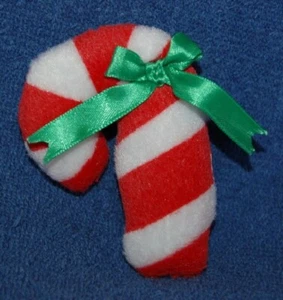Stuffed Candy Cane with Green Bow, Plush Refrigerator Magnet, Made in the USA - Picture 1 of 1