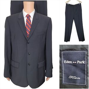 Eden Park Paris (44R) 2 Piece Suit Black Single Breasted Wool 33x33 Men Bespoke