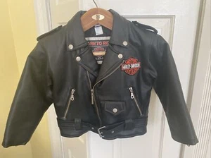 Vintage Harley Davidson Kids Size 7 pho Leather Jacket Born To Ride Zip Up - Picture 1 of 10