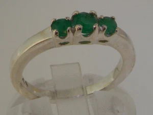 14k White Gold Natural Emerald Womens Trilogy Ring - Sizes 4 to 12 - Picture 1 of 4